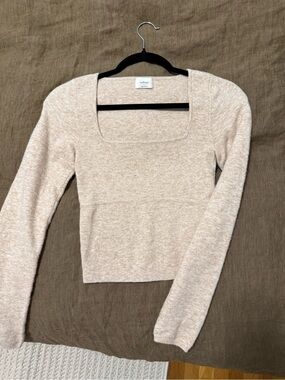 Wilfred Square Neck Knit Top in Light Beige Heather